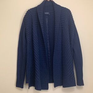 Love Token | Navy Contrast Textured Open Front Shawl Waterfall Knit Cardigan S